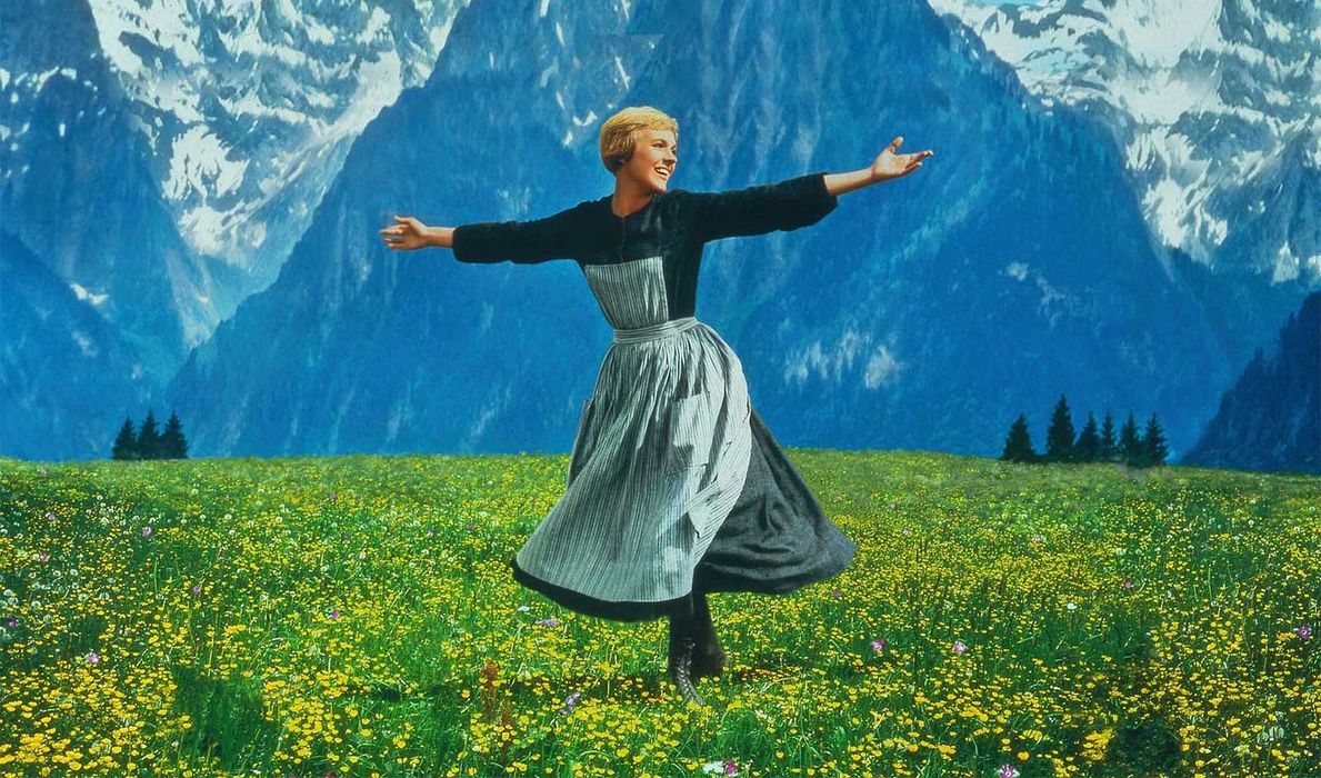 Julie Andrews - scene on the hill in the famous film The Sound of Music