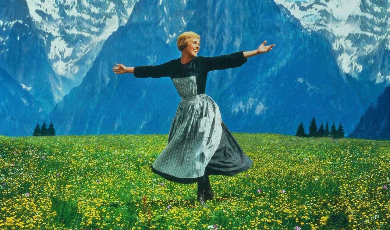 Maria von Trapp on the hill singing Do-Re-Mi