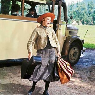 Maria standing in front of the bus in the movie The Sound of Music Maria standing in front of the bus in the movie The Sound of Music