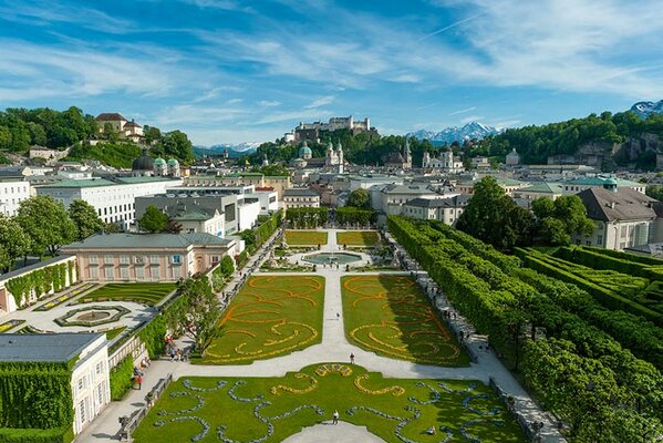 Garden Mirabell and view to the fortress